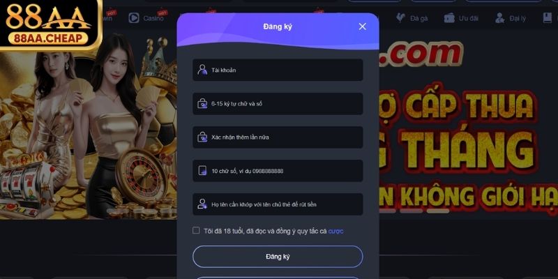 Những điều khoản đối với quy trình đăng ký 88AA